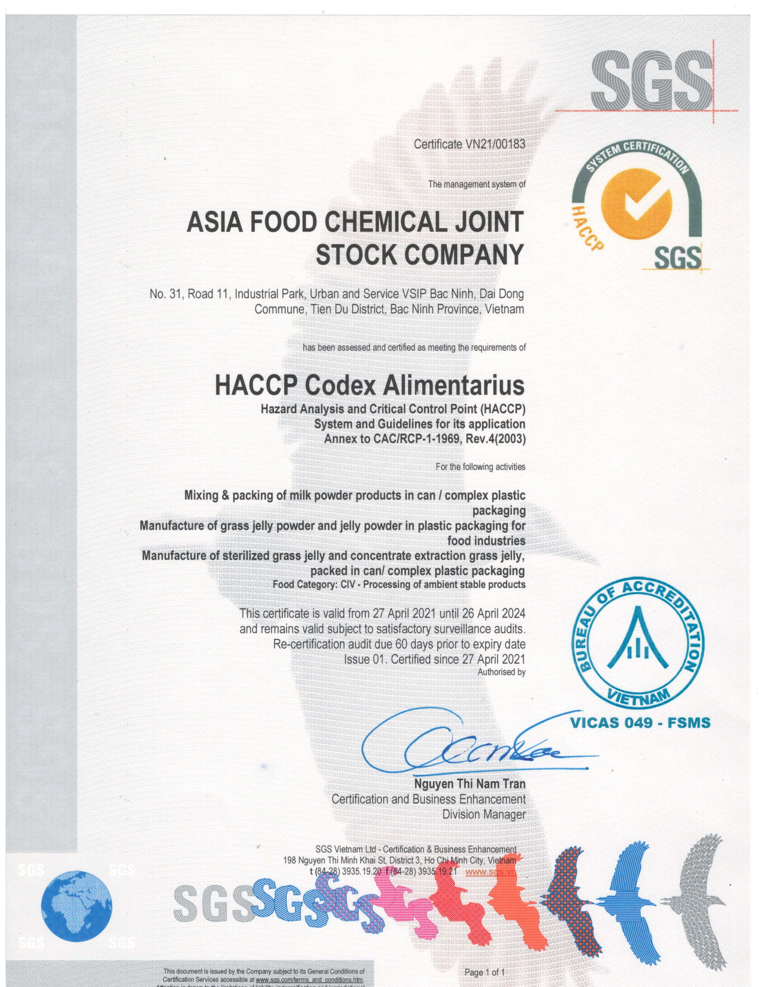 Giấy chứng nhận HACCP